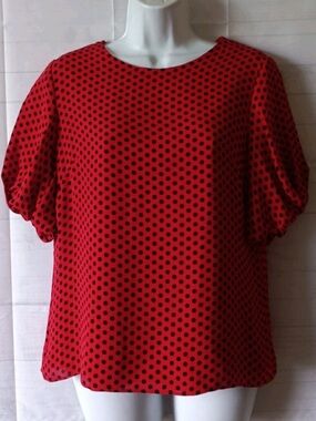 Milly Red Black Polka Dot Puff Sleeve Top Blouse